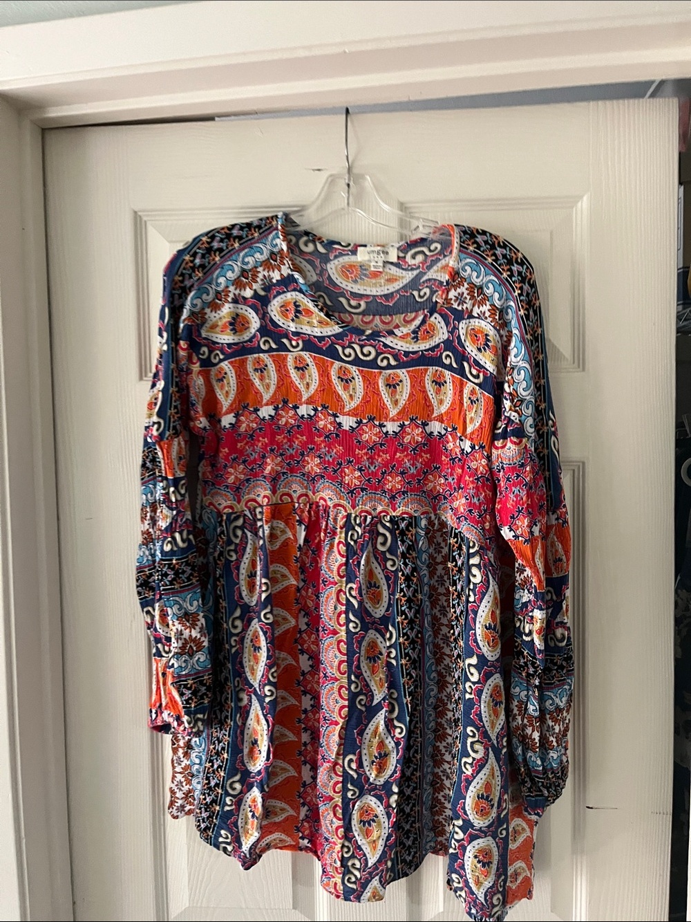 Umgee Navy Paisley Top with Orange & Pink Accents